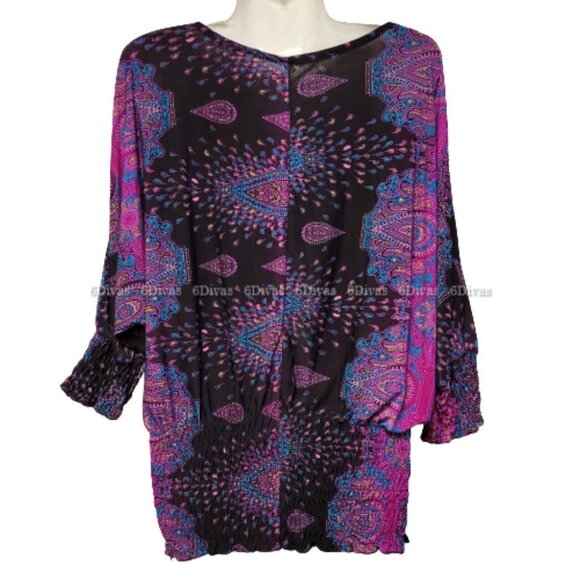 PURPLE Paisley Top Dolman Sleeve Blouse Top- One Size Fits Most - Picture 5 of 12